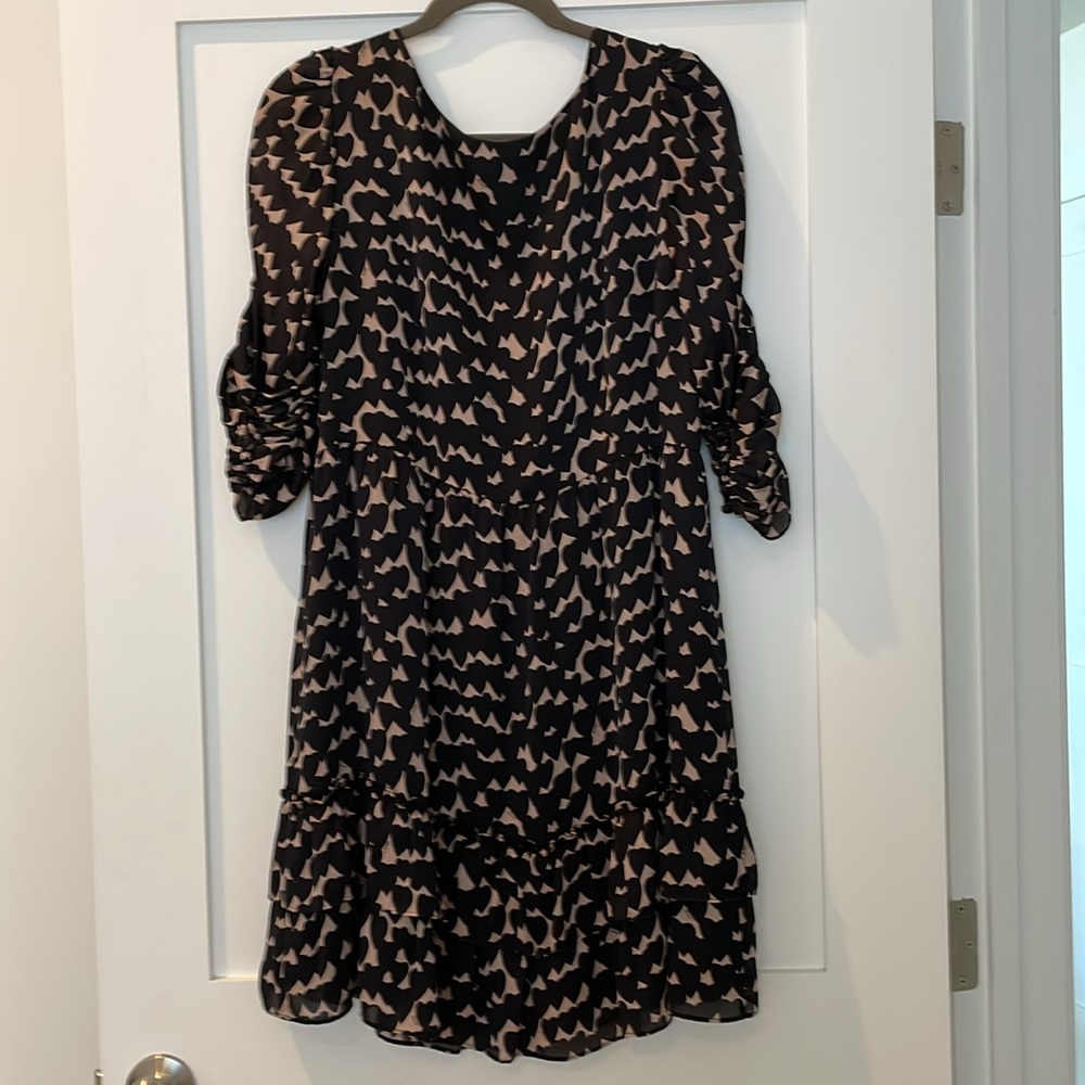 Juicy Couture, 100% Silk, Chic Black and Dusty Pink Patterned Dress, Size 14 - Picture 2 of 12